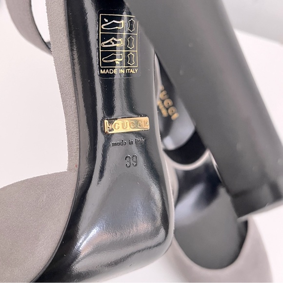 Gucci ‘Scamosciato Dusty Grey’ Suede & Black Leather Ankle Strap Pumps, Size 39 - Picture 7 of 8